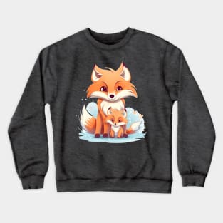 Mama Fox and Cute Baby Fox Crewneck Sweatshirt